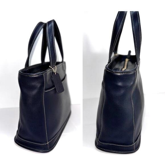 Coach Bleeker Satchel Navy Leather with Twilly and Gold C Bag Charm Vintage 1999 - Picture 6 of 9